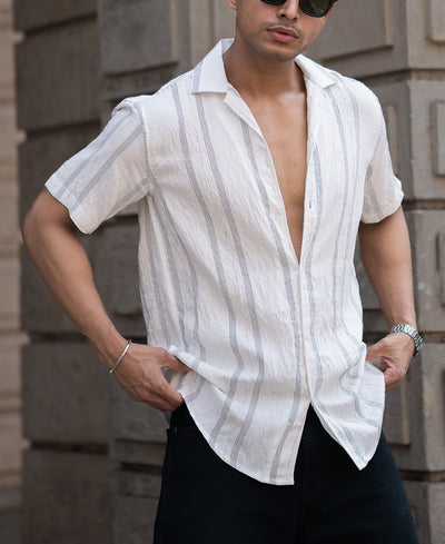 White Micro Striped Flowy Shirt