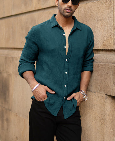 Teal Crinkled Lightweight Shirt