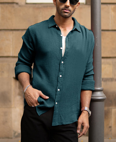 Teal Crinkled Lightweight Shirt