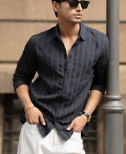Dark Brown Structured Self Striped Shirt