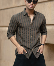 Brown Structured Self Striped Shirt
