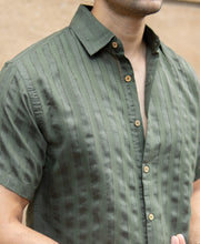 Olive Structured Self Striped Shirt