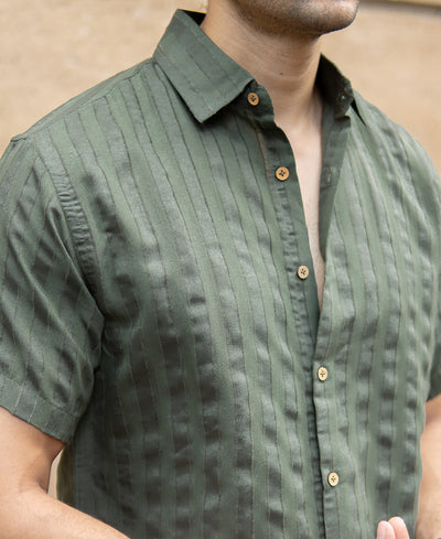 Olive Structured Self Striped Shirt
