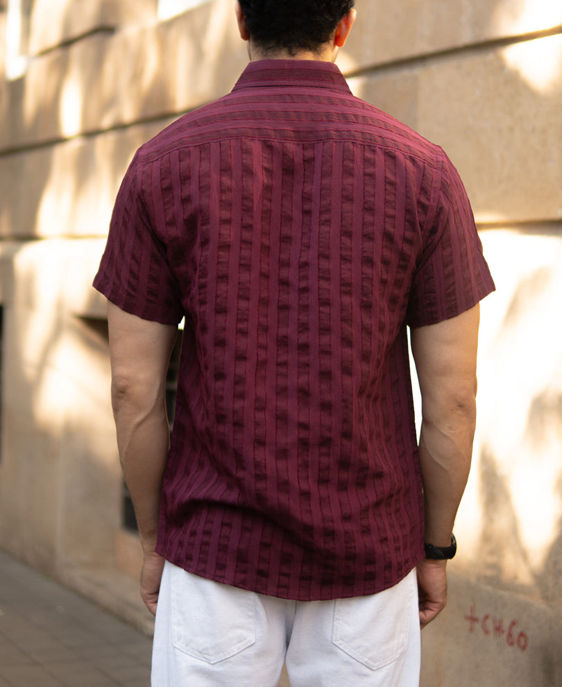 Wine Structured Self Striped Shirt