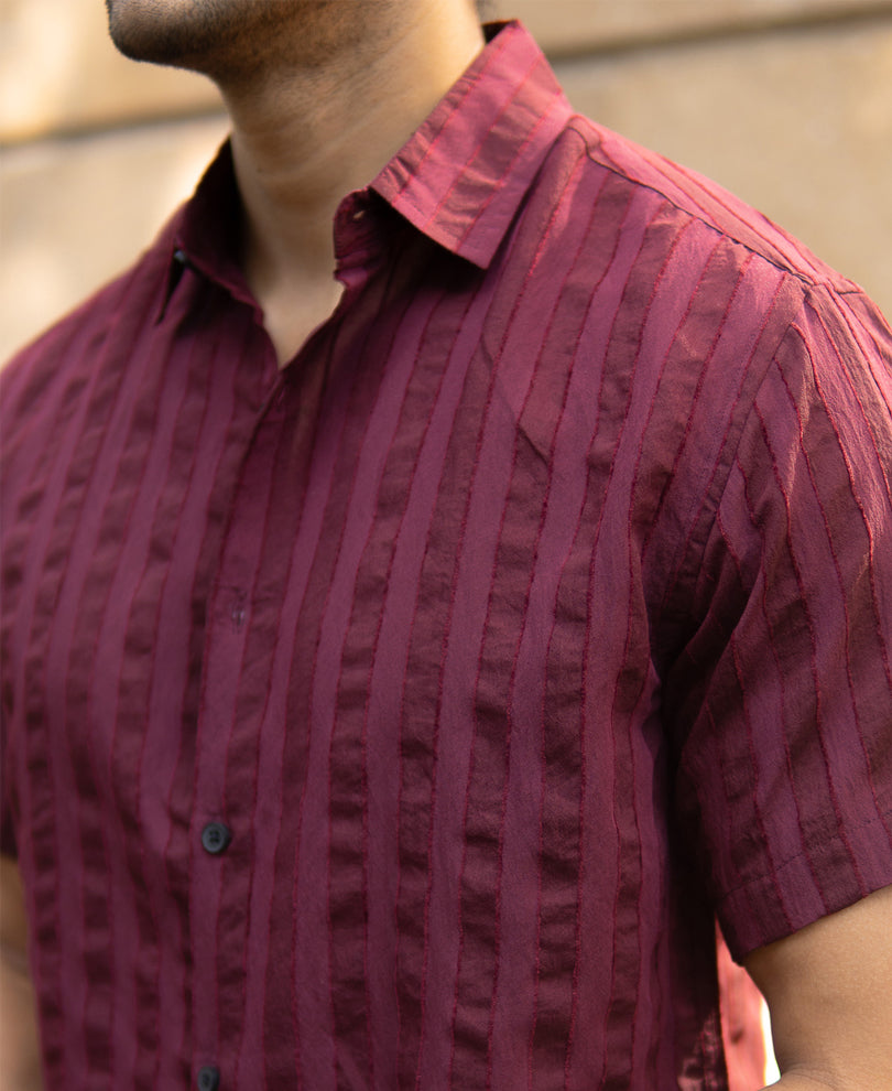 Wine Structured Self Striped Shirt