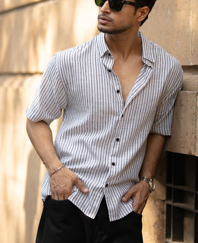 Grey Stripe Shirt With Print
