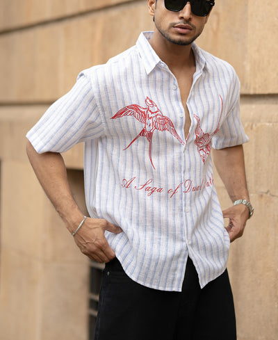 Blue Striped Shirt With Print