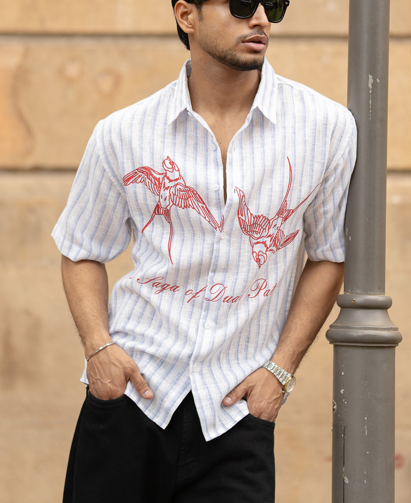 Blue Striped Shirt With Print