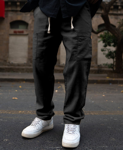 Black Cotton Cargo Trousers
