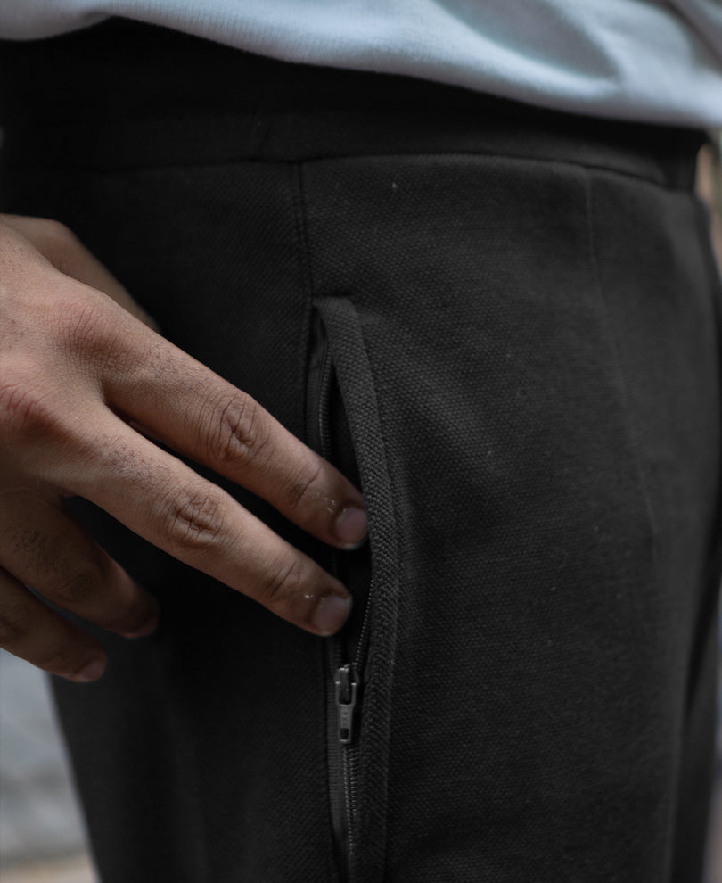Black Knitted Regular Fit Track Pant