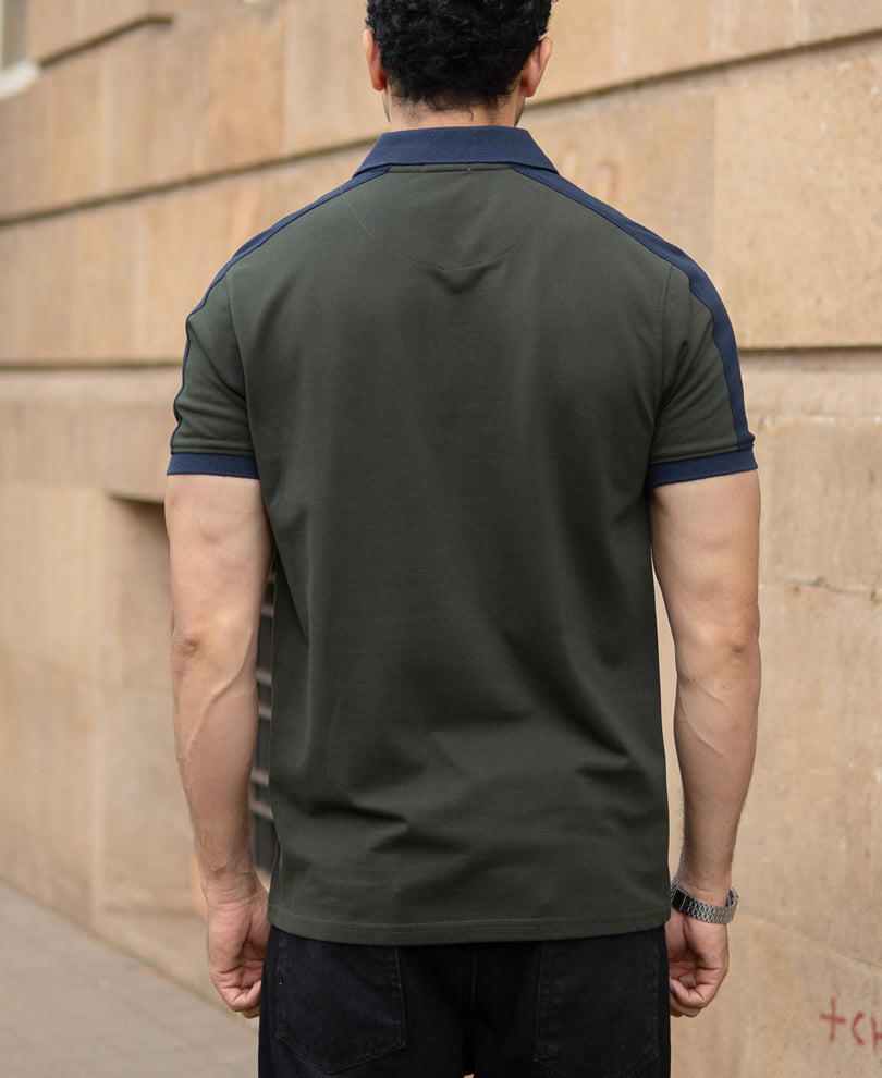 Olive Panneled Polo Tshirt