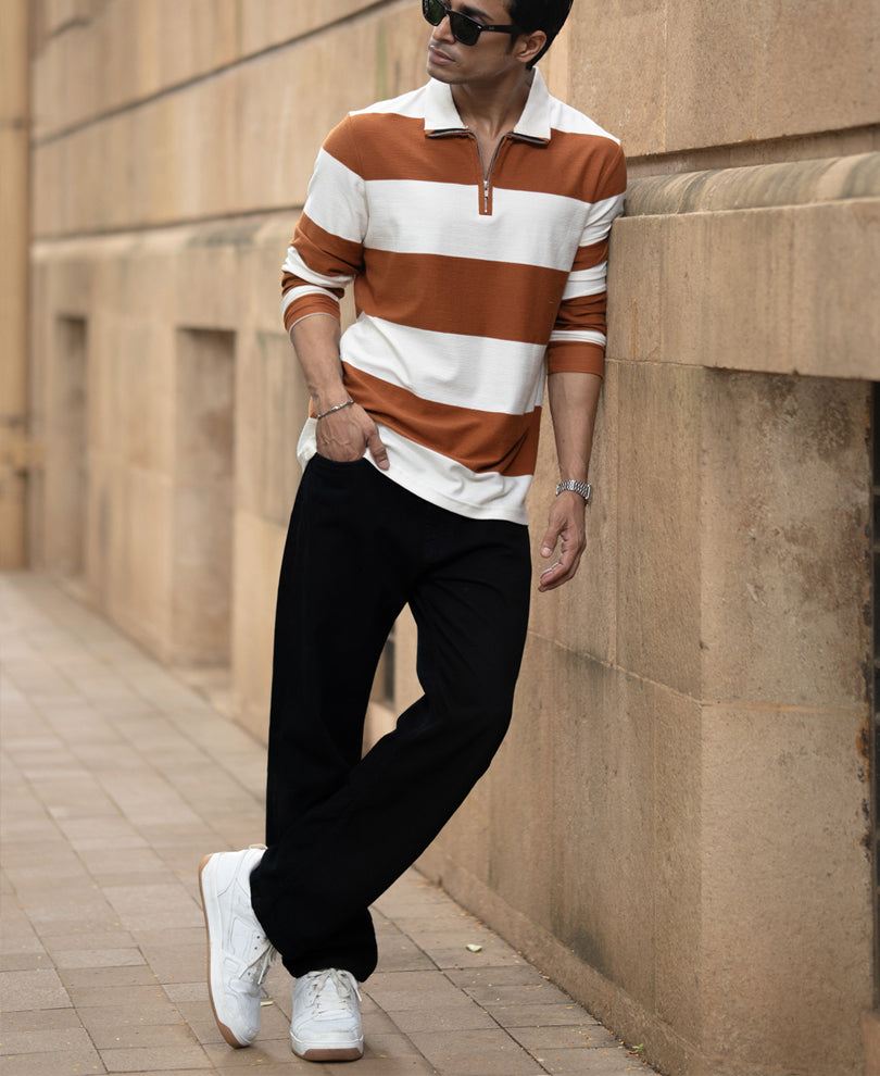Tan Lightweight Striped T-Shirt