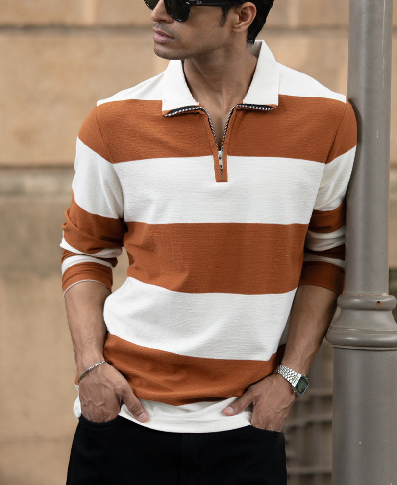 Tan Lightweight Striped T-Shirt