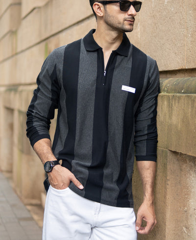Grey And Black Stripe Lightweight T-Shirt