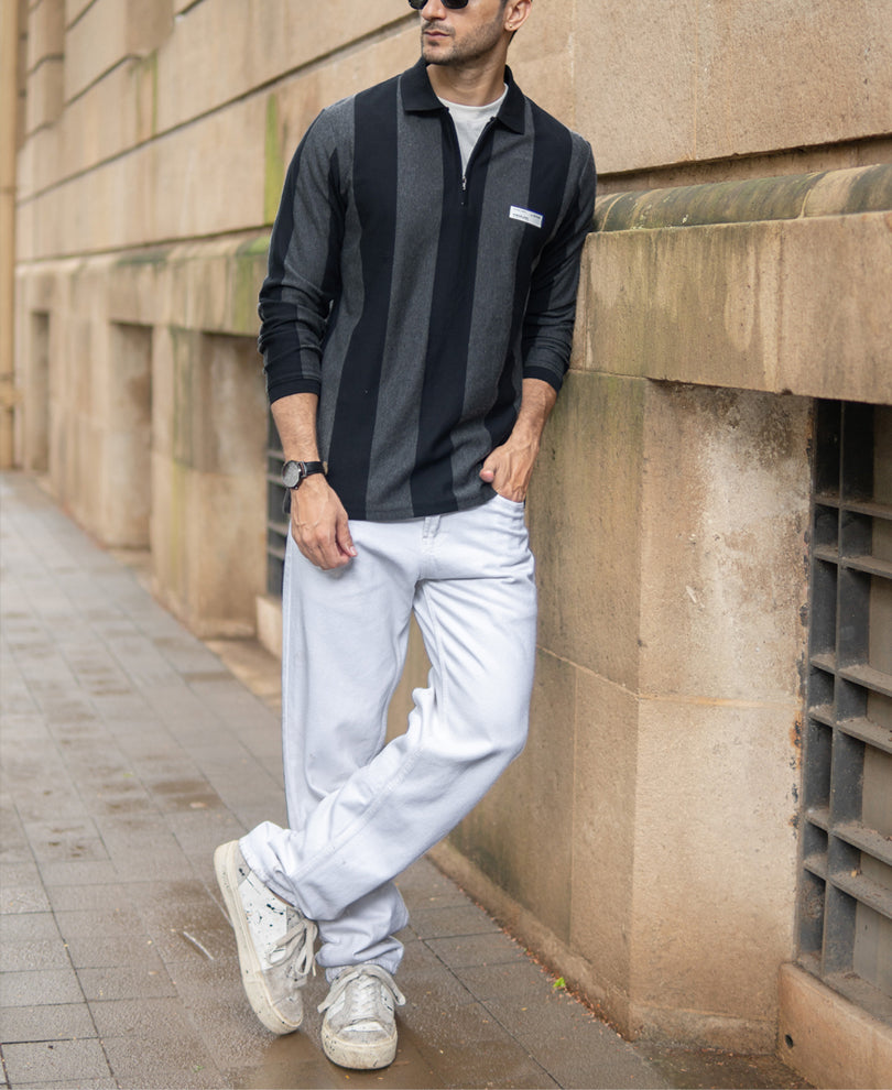 Grey And Black Stripe Lightweight T-Shirt