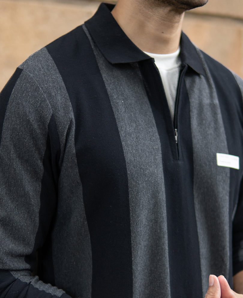 Grey And Black Stripe Lightweight T-Shirt
