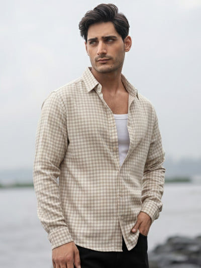 Beige Ombre Checks Shirt