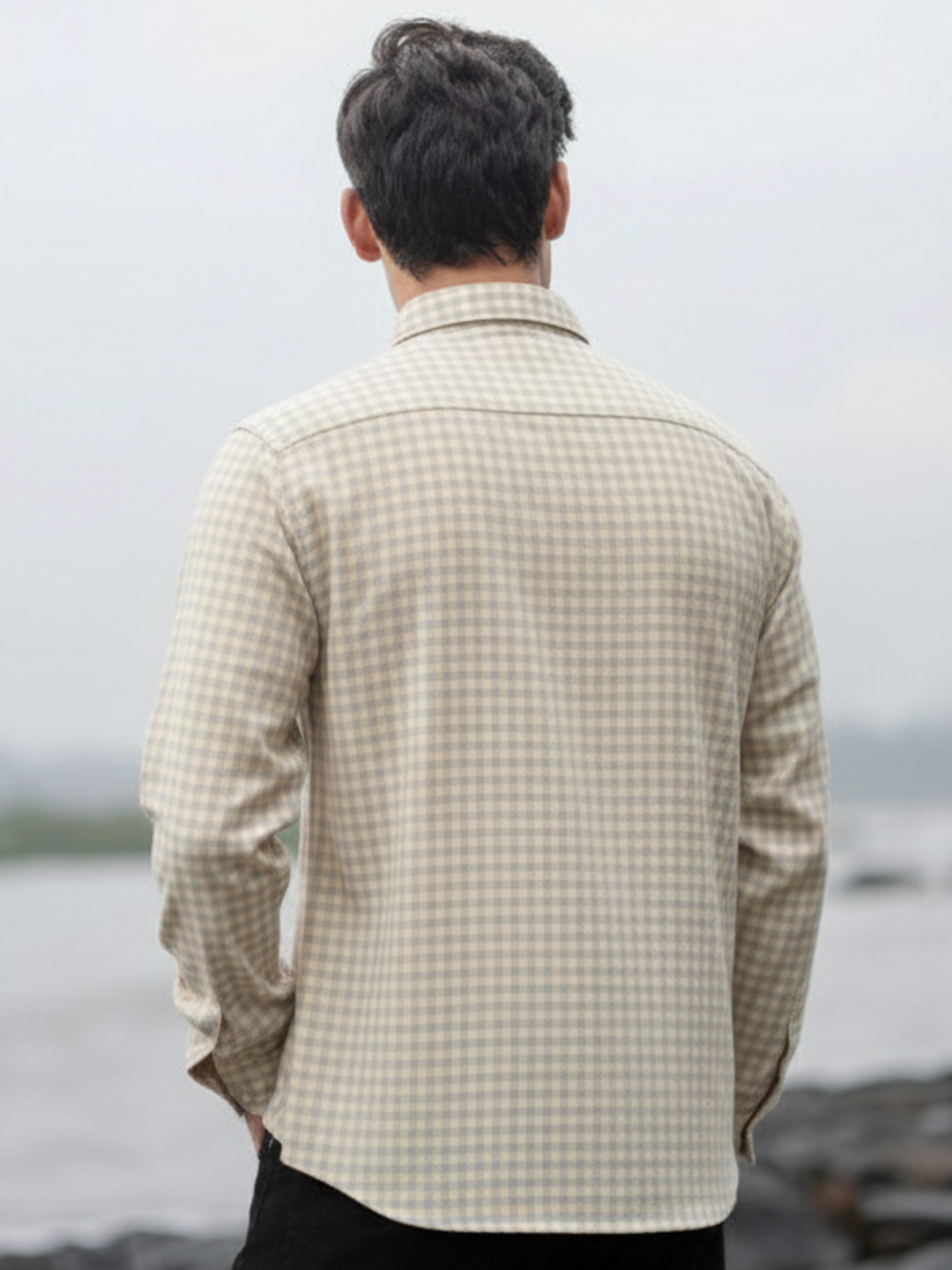Beige Ombre Checks Shirt