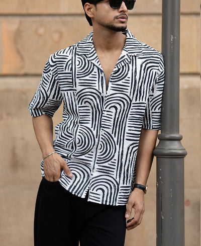 Black Abstract Lines Printed Shirt