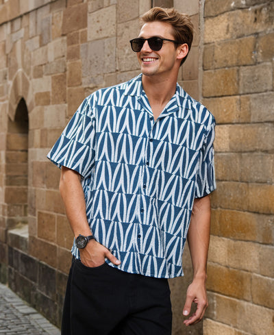 Blue Geometric Print Shirt