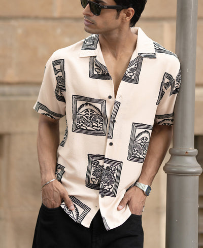 Beige Structured Printed Shirt