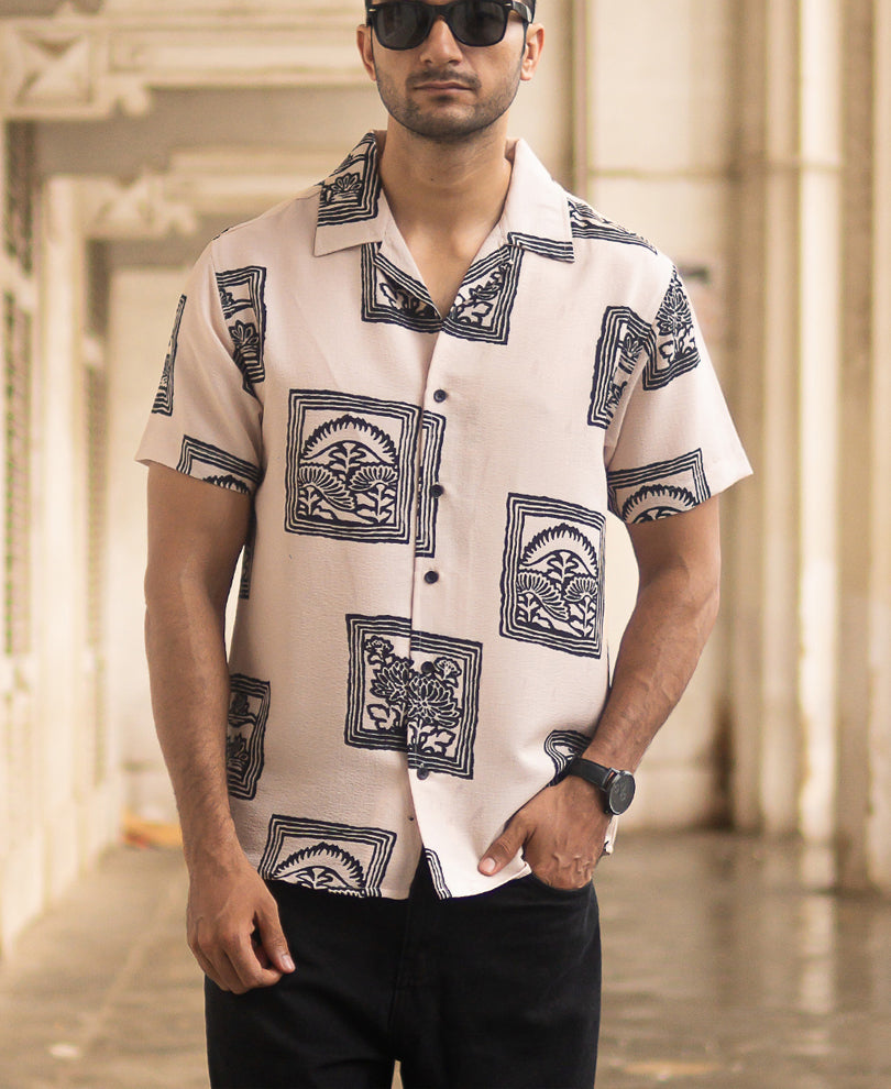 Beige Structured Printed Shirt