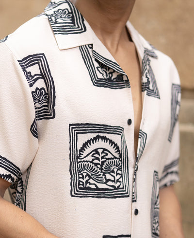 Beige Structured Printed Shirt