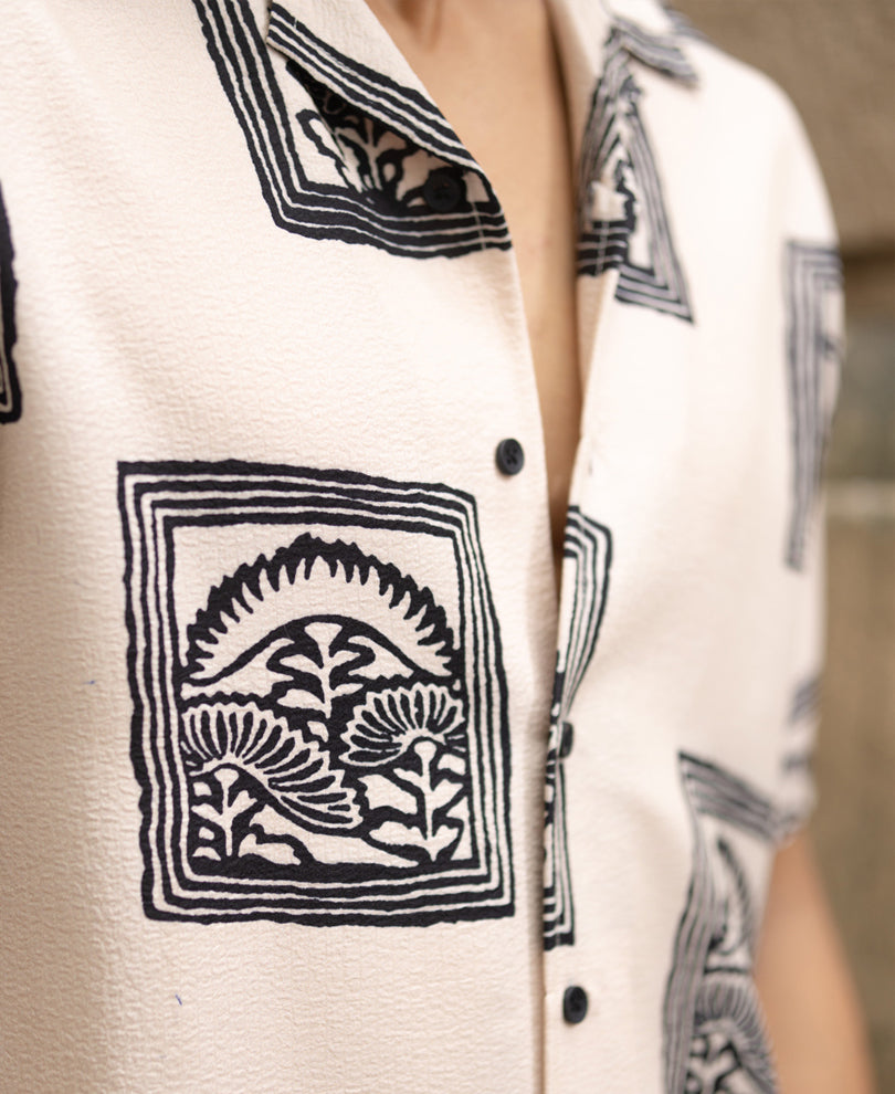 Beige Structured Printed Shirt