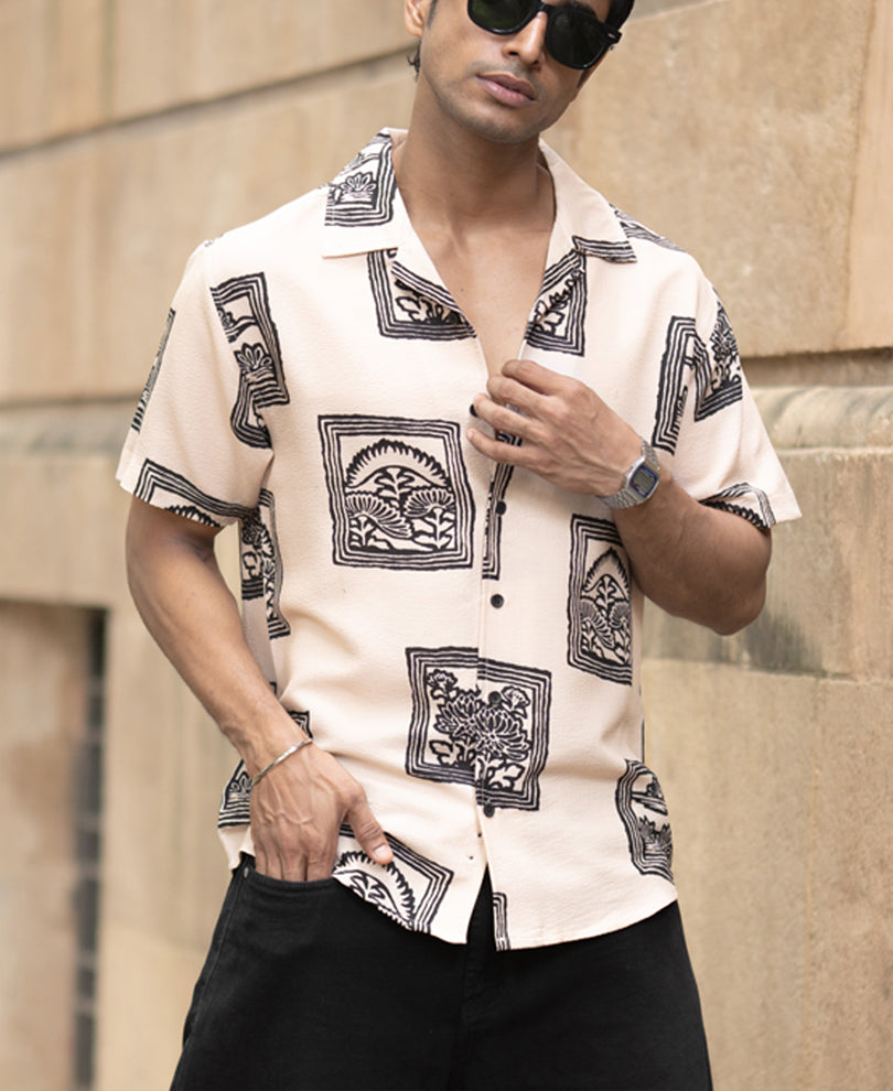 Beige Structured Printed Shirt