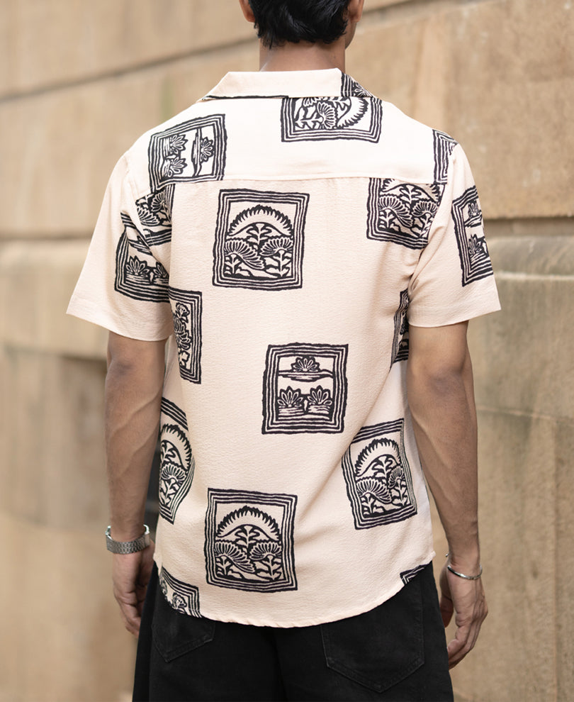Beige Structured Printed Shirt