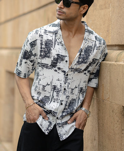Black Printed Cuban Flowy Shirt