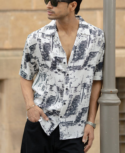 Black Printed Cuban Flowy Shirt