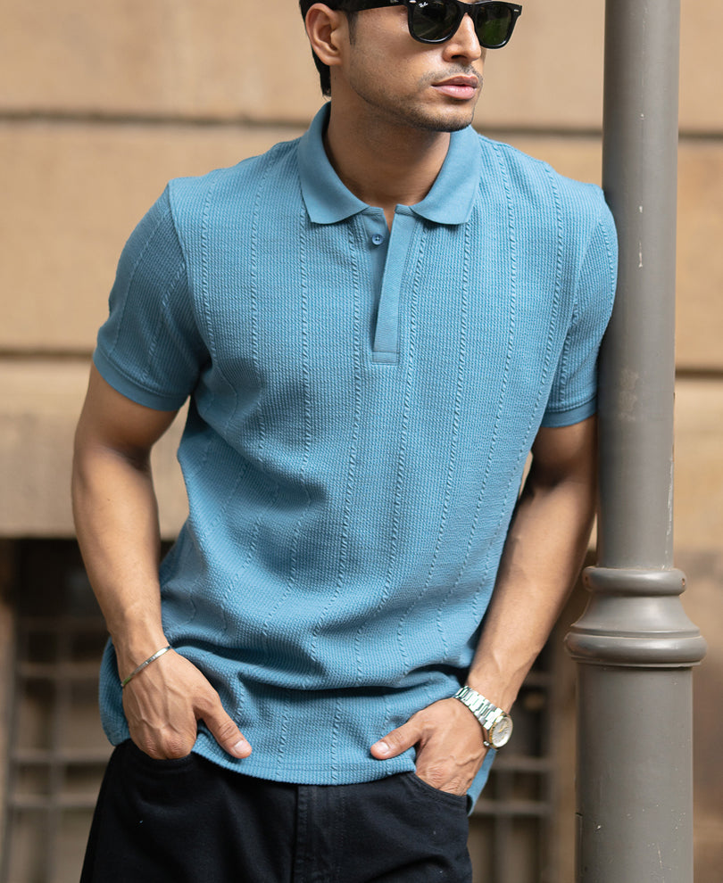 Blue Structured Polo Tshirt