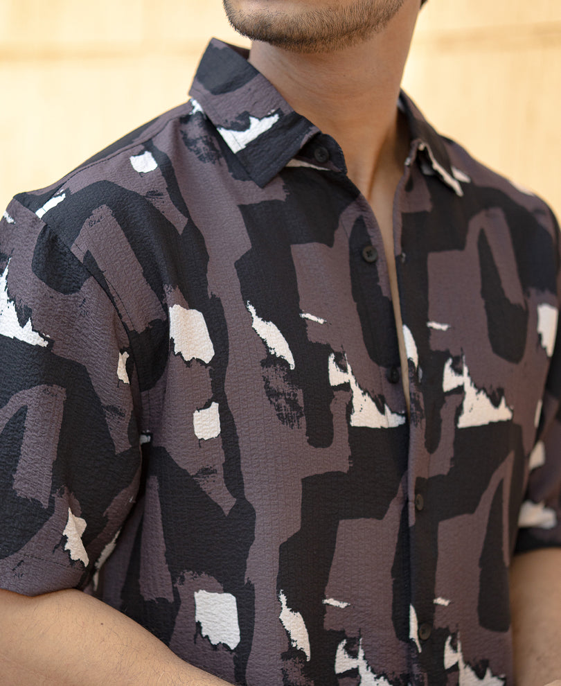 Dark Grey Abstract Structured Shirt