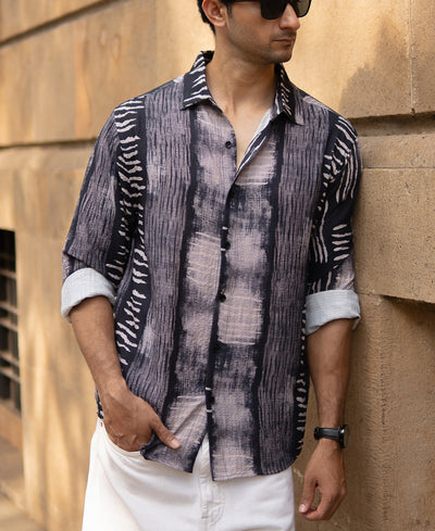 Grey Abstract Print Flowy Shirt