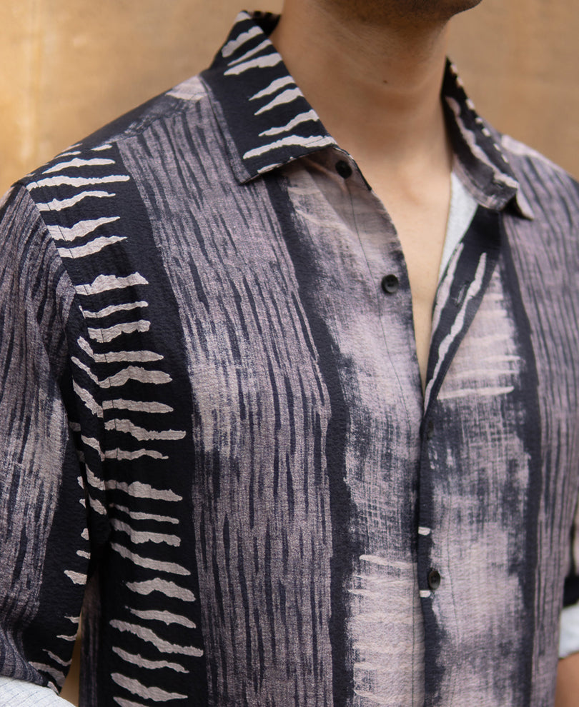 Grey Abstract Print Flowy Shirt