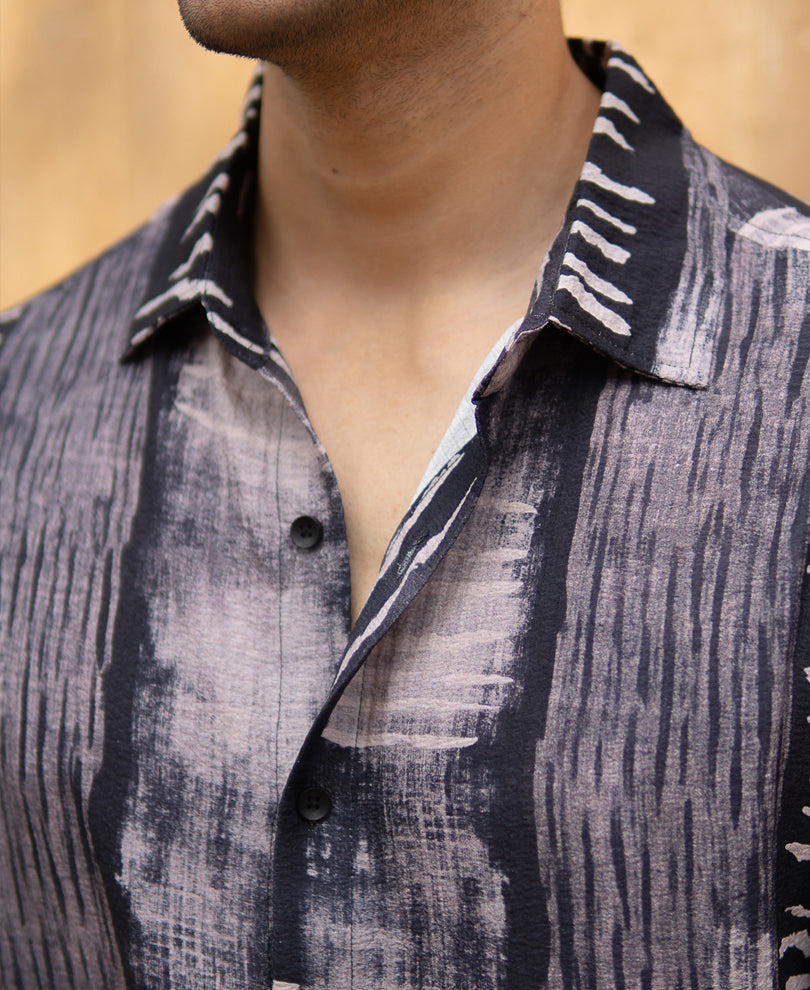 Grey Abstract Print Flowy Shirt