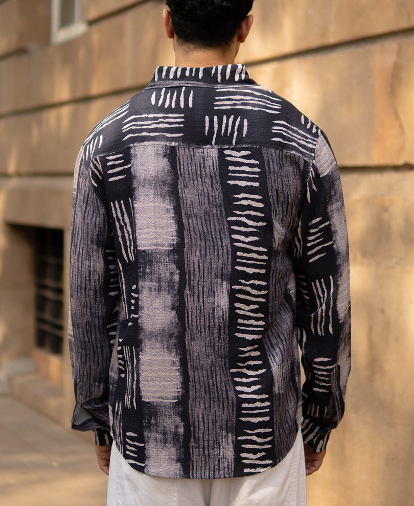 Grey Abstract Print Flowy Shirt