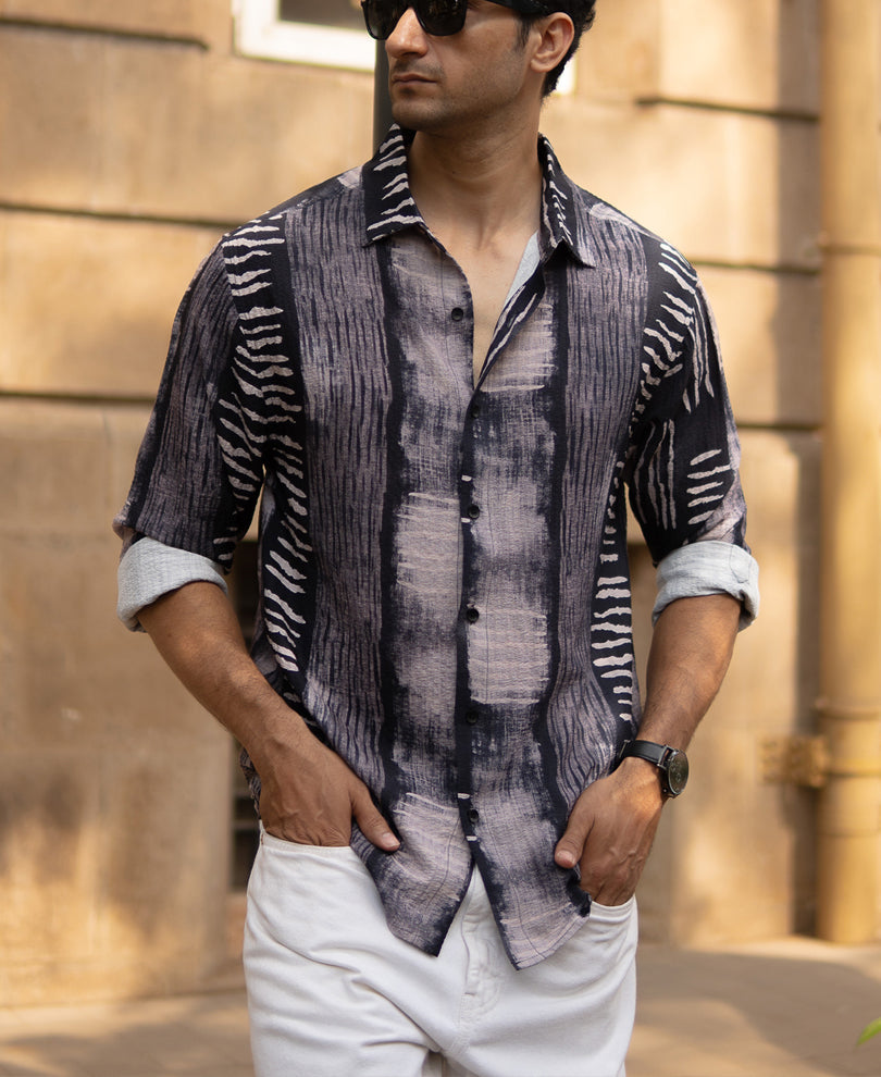 Grey Abstract Print Flowy Shirt.
