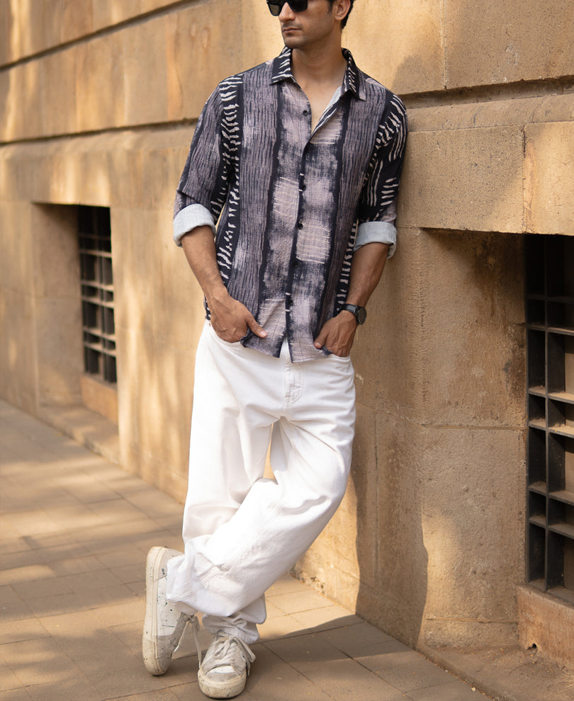 Grey Abstract Print Flowy Shirt