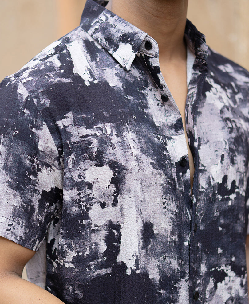 Dark Grey Abstract Flowy Shirt