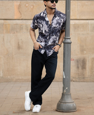 Dark Grey Abstract Flowy Shirt