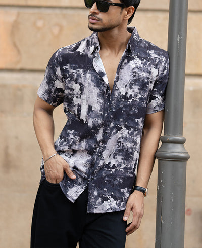 Dark Grey Abstract Flowy Shirt
