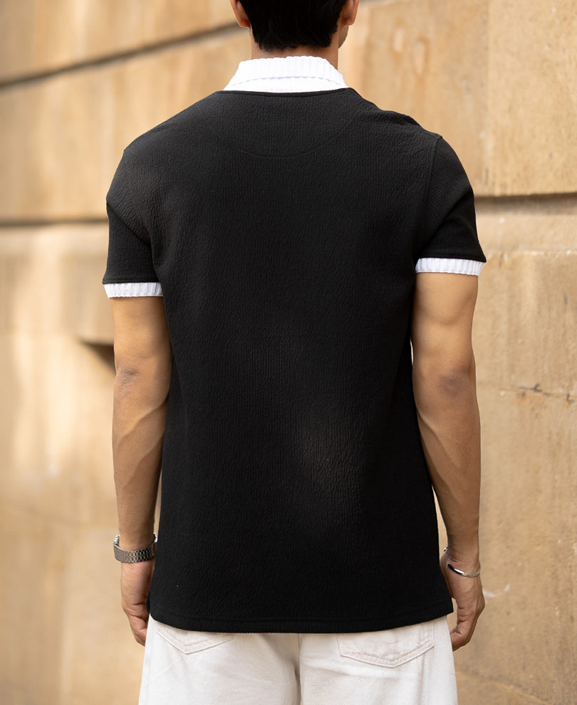 Black Regular Fit Half Sleeves T-Shirt
