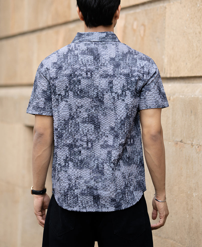 Dark Grey Abstract Regular Fit Half Sleeves Shirt