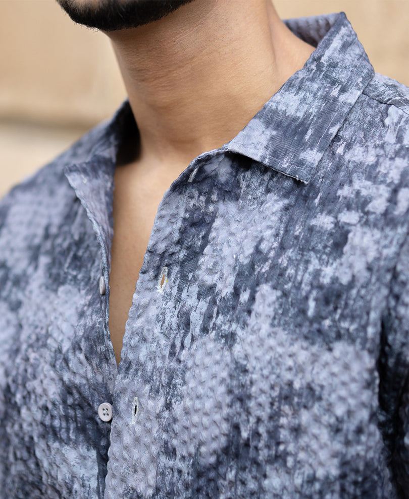 Dark Grey Abstract Regular Fit Half Sleeves Shirt