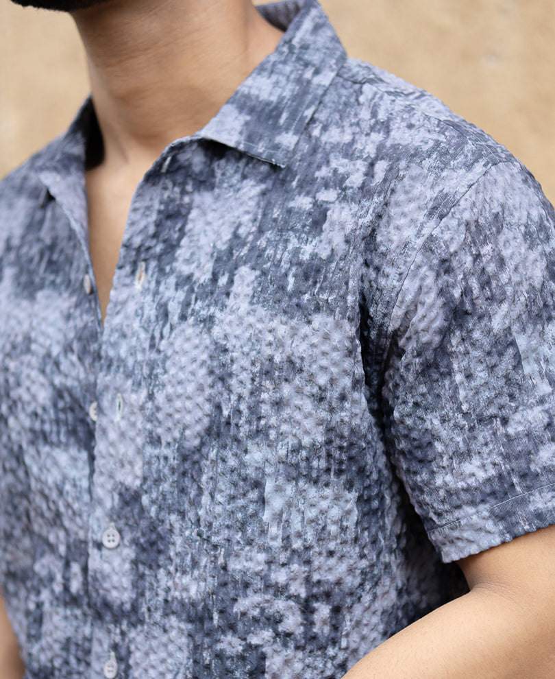 Dark Grey Abstract Regular Fit Half Sleeves Shirt