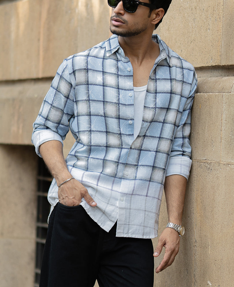 Light Blue Faded Checks Shirt