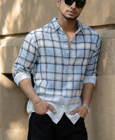Light Blue Faded Checks Shirt