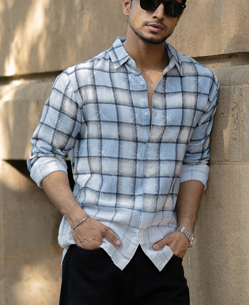 Light Blue Faded Checks Shirt